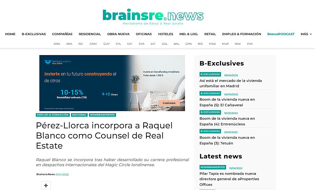 Prez-Llorca incorpora a Raquel Blanco como Counsel de Real Estate